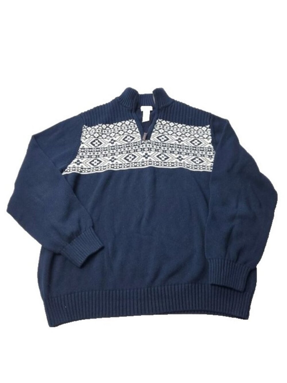 Dockers Sweater Mens XL Blue Cotton Pullover Zip Up Nordic Fair Isle Ribbed Knit